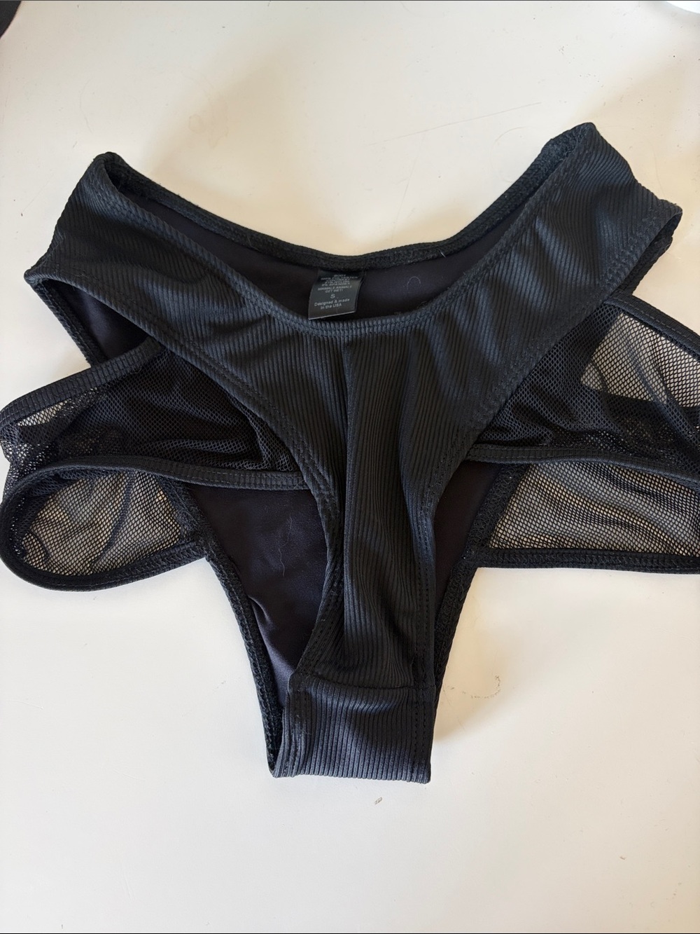 Minimale Animale Black Ribbed & Mesh Bikini Bottoms